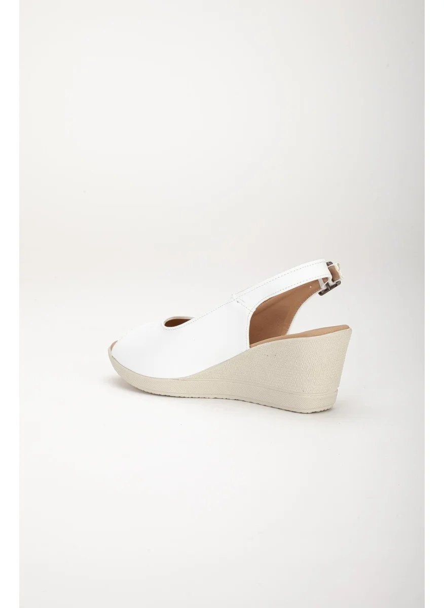 Dilimler Ayakkabı Slices Shoes Wedge Sole Toe and Back Open Orthopedic Artificial Leather White Women's Wedge Heel Shoes