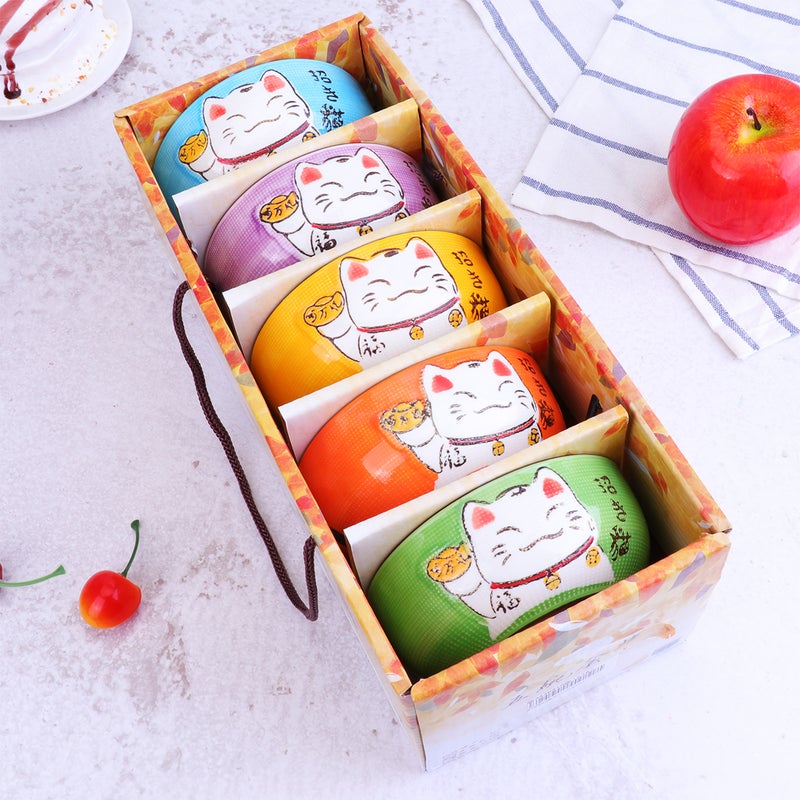 5Pcs Cartoon Cat Ceramic Rice Bowl Tableware Set Bowl Cartoon Animal Dining Bowl Anti-scalding Food Bowl - Image 4