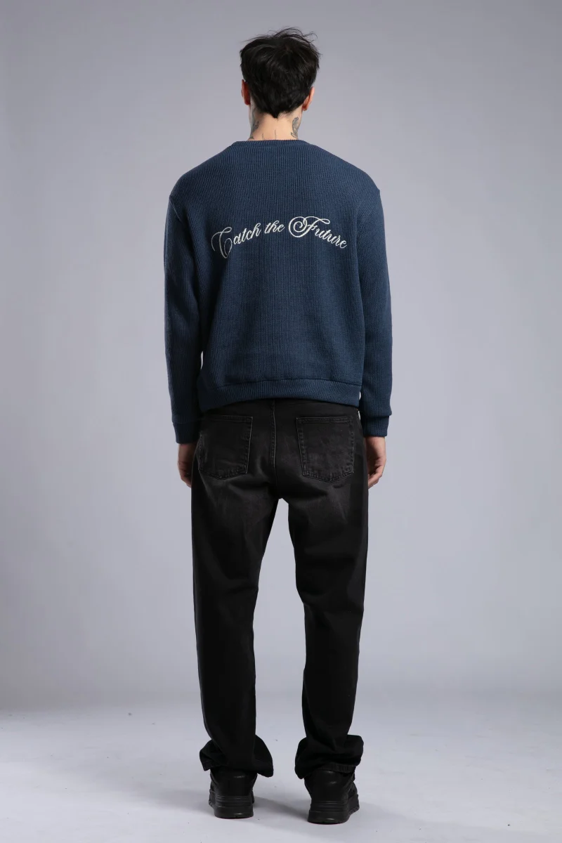 Catch Knitted Sweater with Back Embroidery