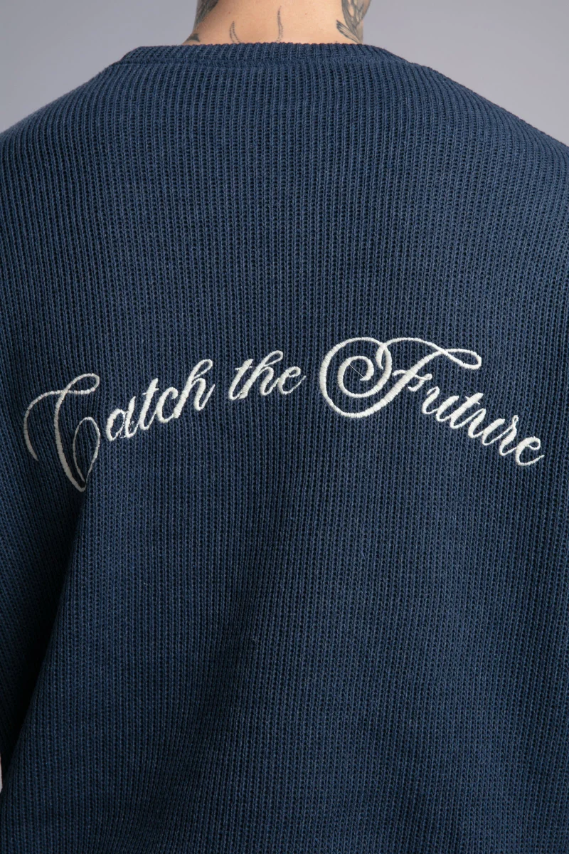 Catch Knitted Sweater with Back Embroidery