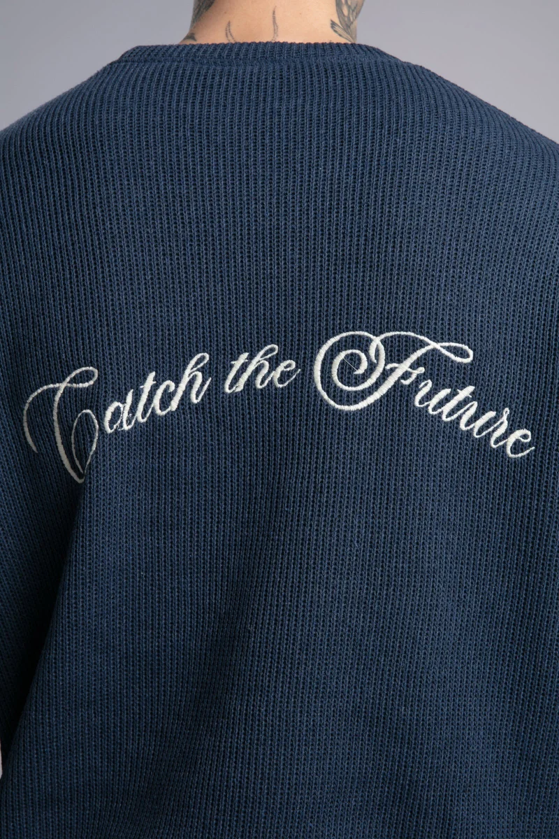 Catch Knitted Sweater with Back Embroidery
