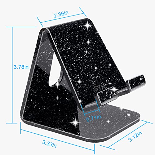 Crpich Acrylic Cell Phone Stand, Portable Phone Holder, Phone Stand for Desk, Compatible with Phone16 15 14 13 12 Pro Max Mini 11 Xr 8 Plus SE, Switch, Android Smartphone, Pad, Tablet, Glitter Black - Image 4