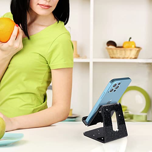 Crpich Acrylic Cell Phone Stand, Portable Phone Holder, Phone Stand for Desk, Compatible with Phone16 15 14 13 12 Pro Max Mini 11 Xr 8 Plus SE, Switch, Android Smartphone, Pad, Tablet, Glitter Black - Image 5