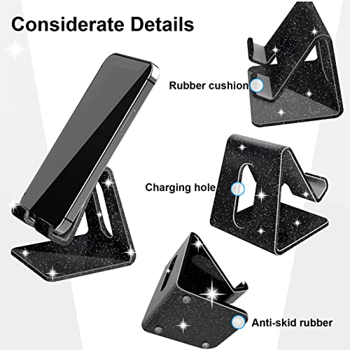 Crpich Acrylic Cell Phone Stand, Portable Phone Holder, Phone Stand for Desk, Compatible with Phone16 15 14 13 12 Pro Max Mini 11 Xr 8 Plus SE, Switch, Android Smartphone, Pad, Tablet, Glitter Black - Image 3