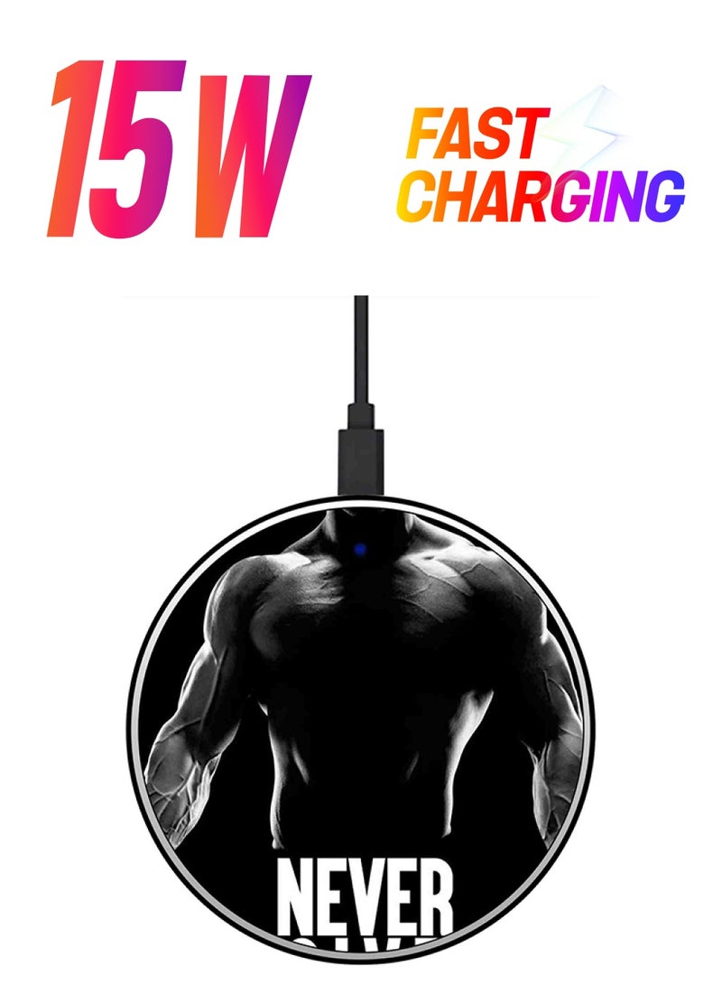 Theodor Never Give Up Printed Fast Wireless Charger With USB Cable Black/Grey/White - Image 1