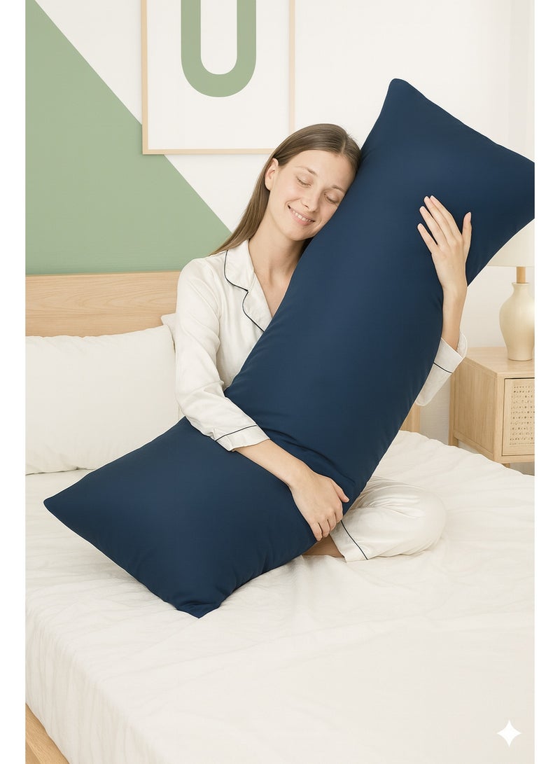 Harmony Home Long Body Pillow with Pillowcase – Soft Breathable Full Body Pillow Insert for Sleeping – Comfortable Bed Pillow for Back Legs Neck Support – Side Sleeper Cushion – Navy Blue (120×45 CM) - Image 3