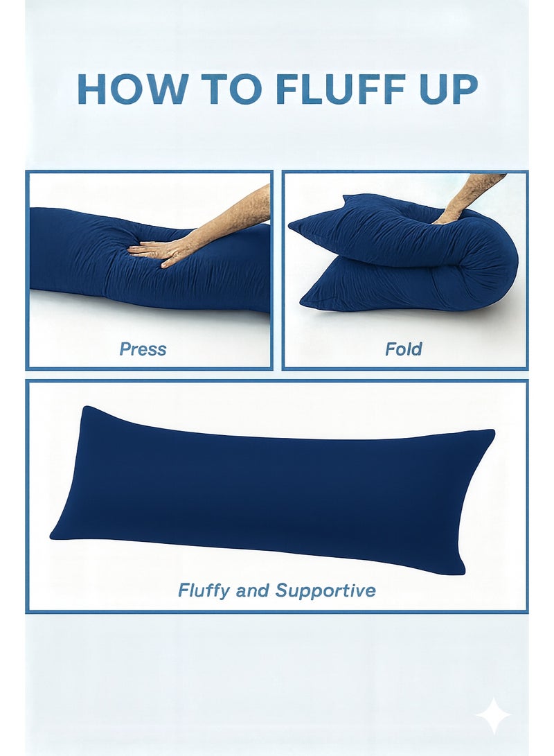 Harmony Home Long Body Pillow with Pillowcase – Soft Breathable Full Body Pillow Insert for Sleeping – Comfortable Bed Pillow for Back Legs Neck Support – Side Sleeper Cushion – Navy Blue (120×45 CM) - Image 4