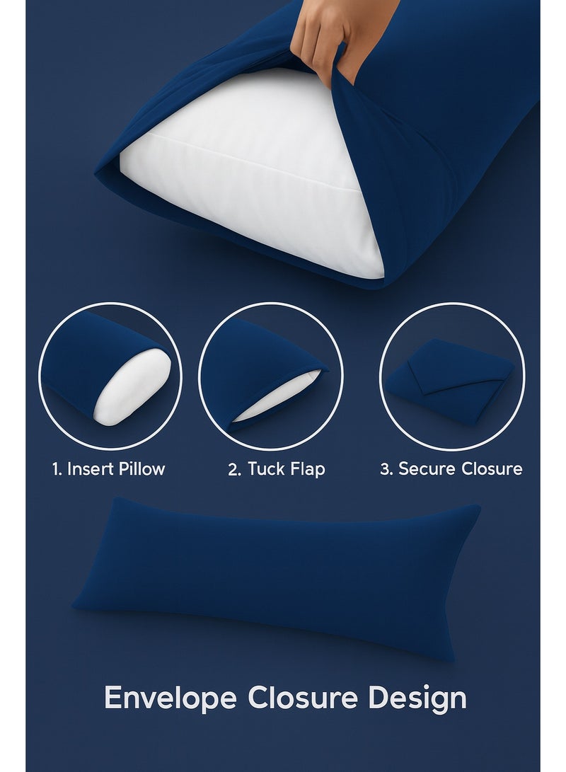 Harmony Home Long Body Pillow with Pillowcase – Soft Breathable Full Body Pillow Insert for Sleeping – Comfortable Bed Pillow for Back Legs Neck Support – Side Sleeper Cushion – Navy Blue (120×45 CM) - Image 5