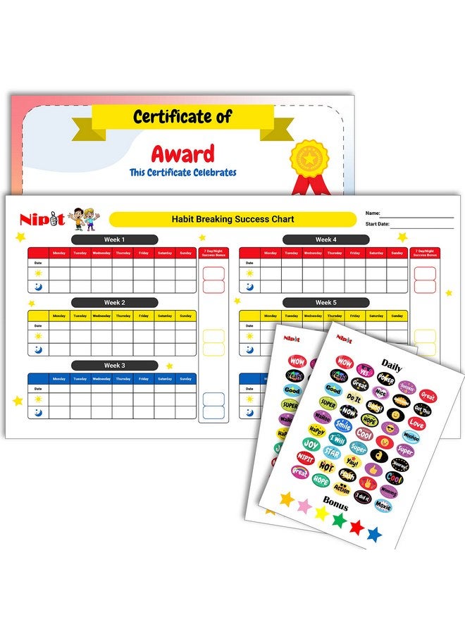 Nipit Reward Chart for Kids - Stop Thumb Sucking & Nail Biting Tracker, Encourage Good Behavior with Fun Stickers, Interactive Behavior Chart for Home, Colorful Design, Ideal for Toddlers & Children - Image 2