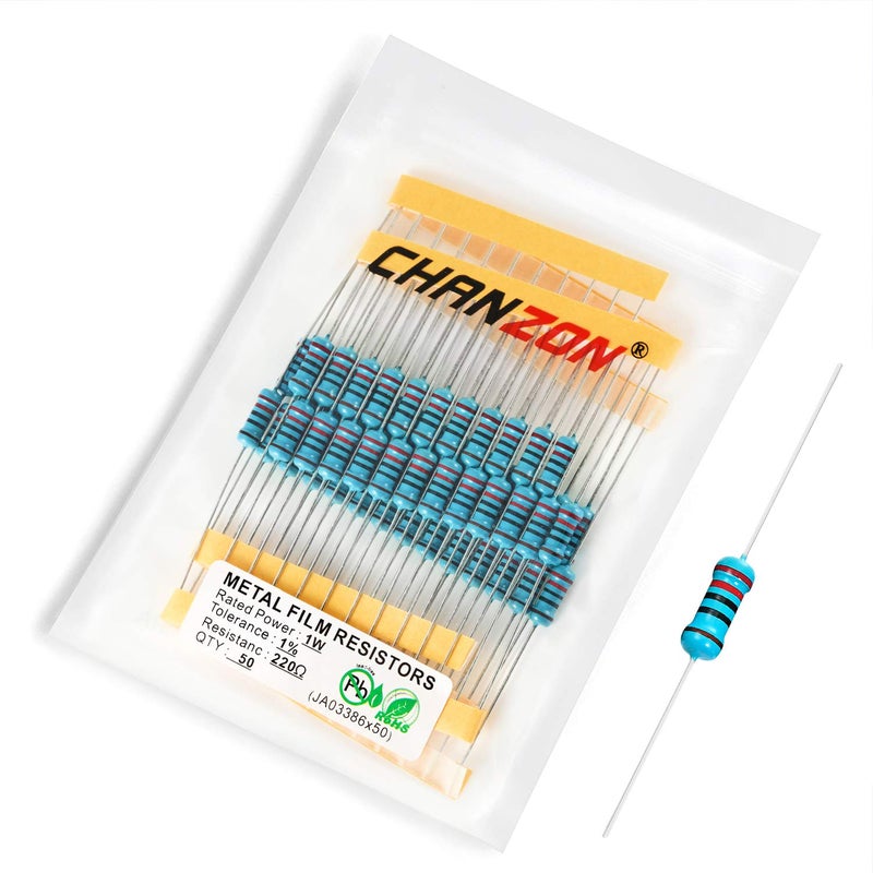 CHANZON 50pcs 1W 220 Ω ohm Metal Film Fixed Resistor 0.01 ±1% Tolerance 220R MF Through Hole Resistors Current Limiting Rohs Certificated - Image 3