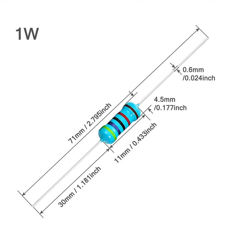 CHANZON 50pcs 1W 220 Ω ohm Metal Film Fixed Resistor 0.01 ±1% Tolerance 220R MF Through Hole Resistors Current Limiting Rohs Certificated - Image 5