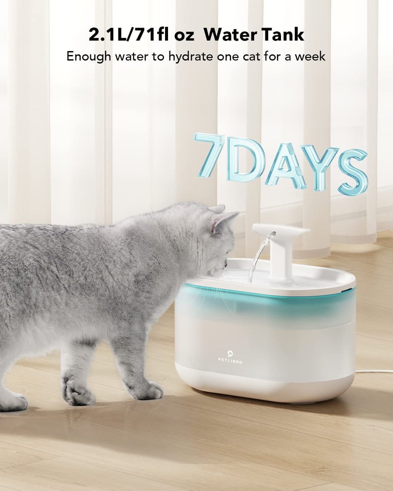 PETLIBRO Pet Water Fountain, Visible Water Level Design, 2.1L Quiet Pet Water Dispenser with Dual Water Modes and 4 Replacement Filters for Cats and Small Dogs, Blue - Image 4