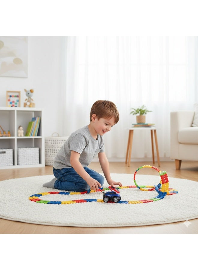 Magni Mates Flexible Track Playset – 145 Piece DIY Car Track with Electric Race Truck and Spare Body Shell – Colorful Bendable Construction Toy for Kids Ages 3+ (Batteries Not Included) - Image 2