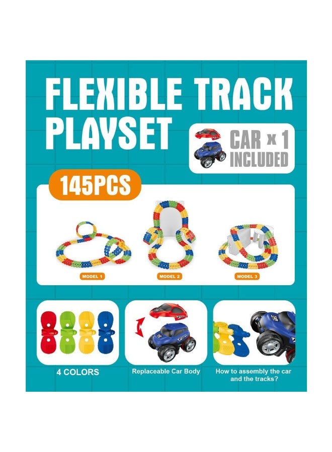 Magni Mates Flexible Track Playset – 145 Piece DIY Car Track with Electric Race Truck and Spare Body Shell – Colorful Bendable Construction Toy for Kids Ages 3+ (Batteries Not Included) - Image 3