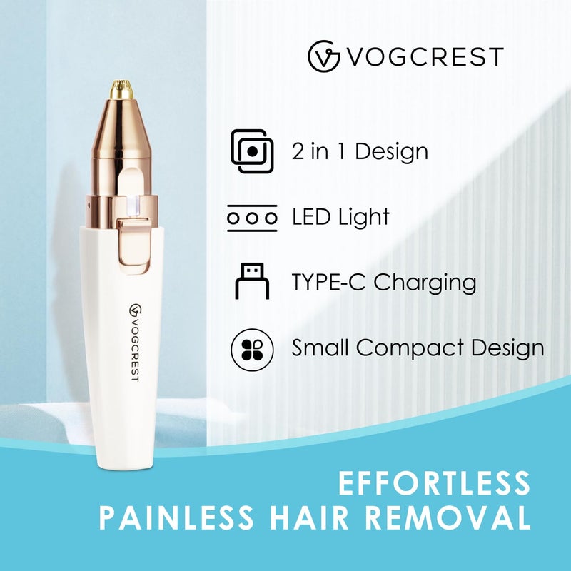 VG VOGCREST مزيل شعر الحواجب والشعر الوجه القابل لإعادة الشحن للنساء - ماكينة حلاقة 2 في 1 مع ضوء LED مدمج لإزالة الشعر بدون ألم - Image 3
