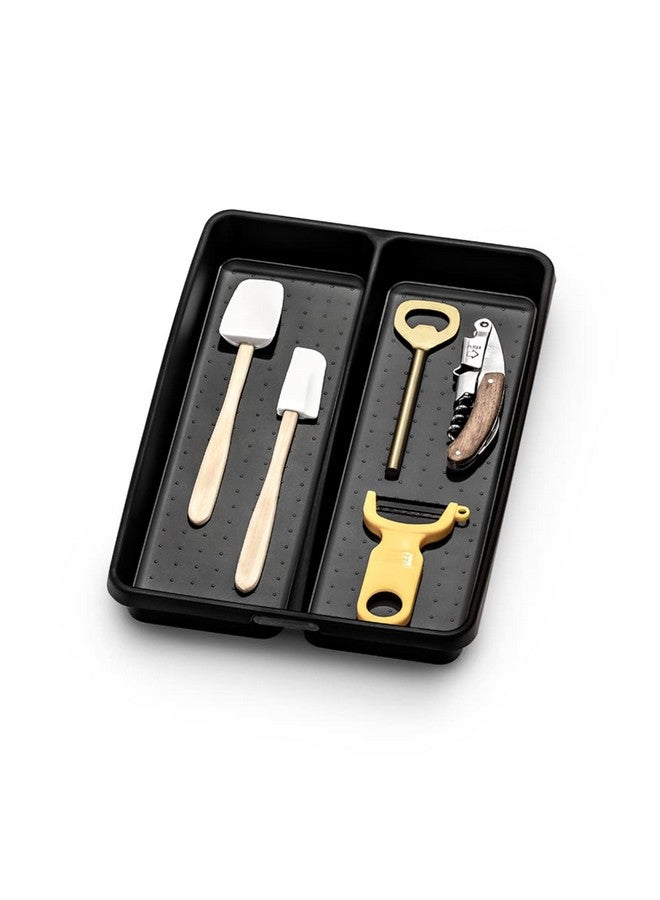 madesmart Premium Antimicrobial Classic Mini Utensil Tray Soft Grip, Non-Slip Kitchen Drawer, Multi-Purpose Home Organization, EPA Certified, 2 Compartments, Carbon - Image 2