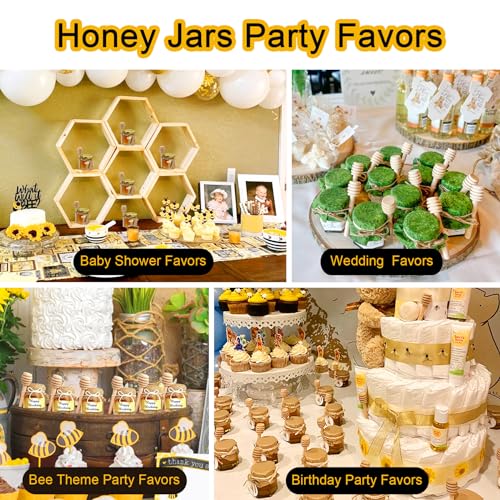 Aliggbent 48 Pack Mini Honey Jars Party Favors in Bulk, 1.5 oz Small Hexagon Glass Honey Jars with Dippers, Gold Lids, Bee Charms, Gift Bags and Jute - Great for Baby Showers, Weddings & Birthdays - Image 3