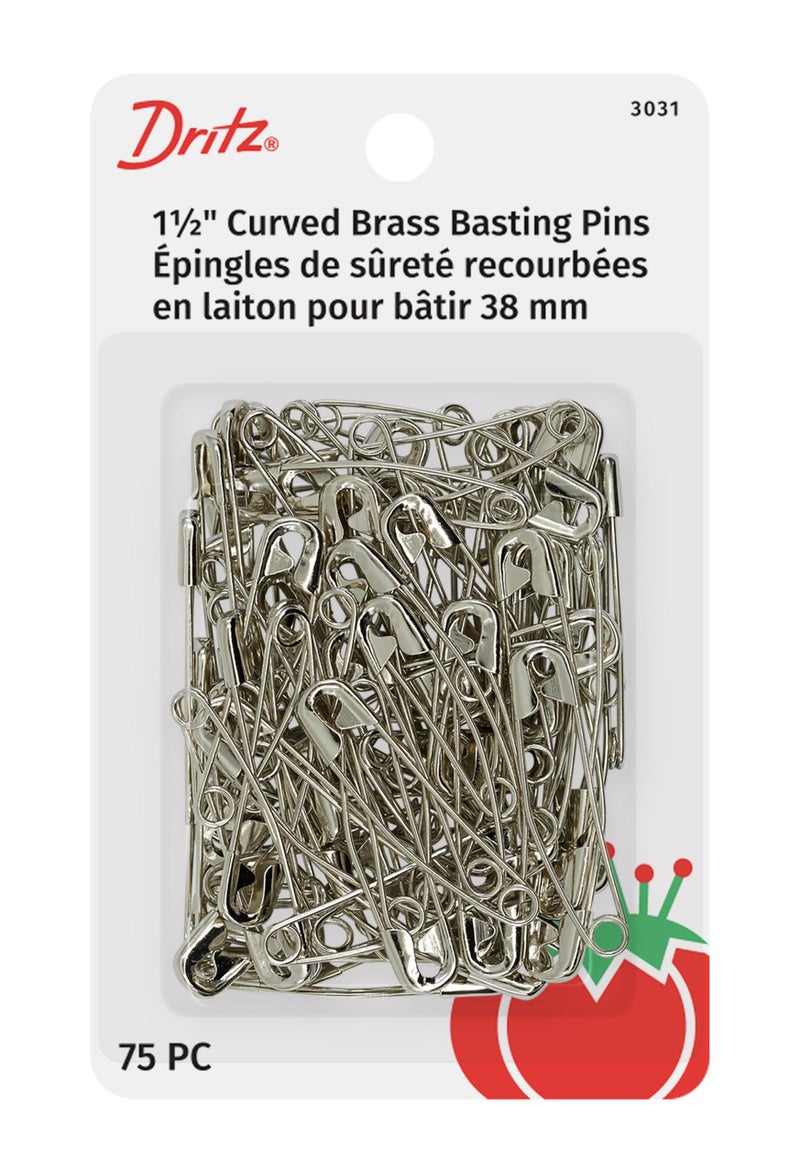 Dritz 3031 Curved Basting Safety Pins, Size 2, Nickel-Plated Brass (75-Count) - Image 1
