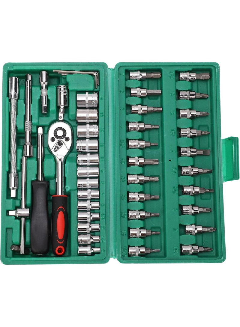 GGOOT 46Pcs Socket Bit Set Car Repair Wrench Universal Tool Kit Box Carbon Steel Hardware for Household and Automotive Maintenance - Image 4