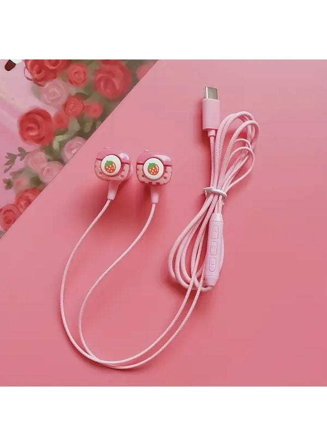Cute Pink Wired Headset With Microphone Volume Control Type C In Ear - Image 1