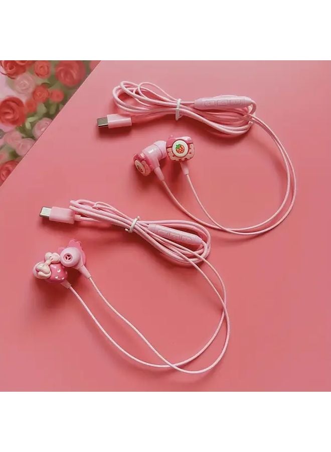 Cute Pink Wired Headset With Microphone Volume Control Type C In Ear - Image 2