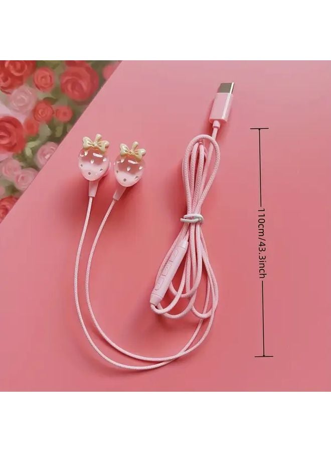 Cute Pink Wired Headset With Microphone Volume Control Type C In Ear - Image 5