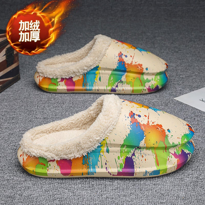Cotton Slippers Men'S Winter Indoor Household Casual Fleece-Lined Warm Waterproof New Fashionable Cotton Slippers For Couple - Image 1