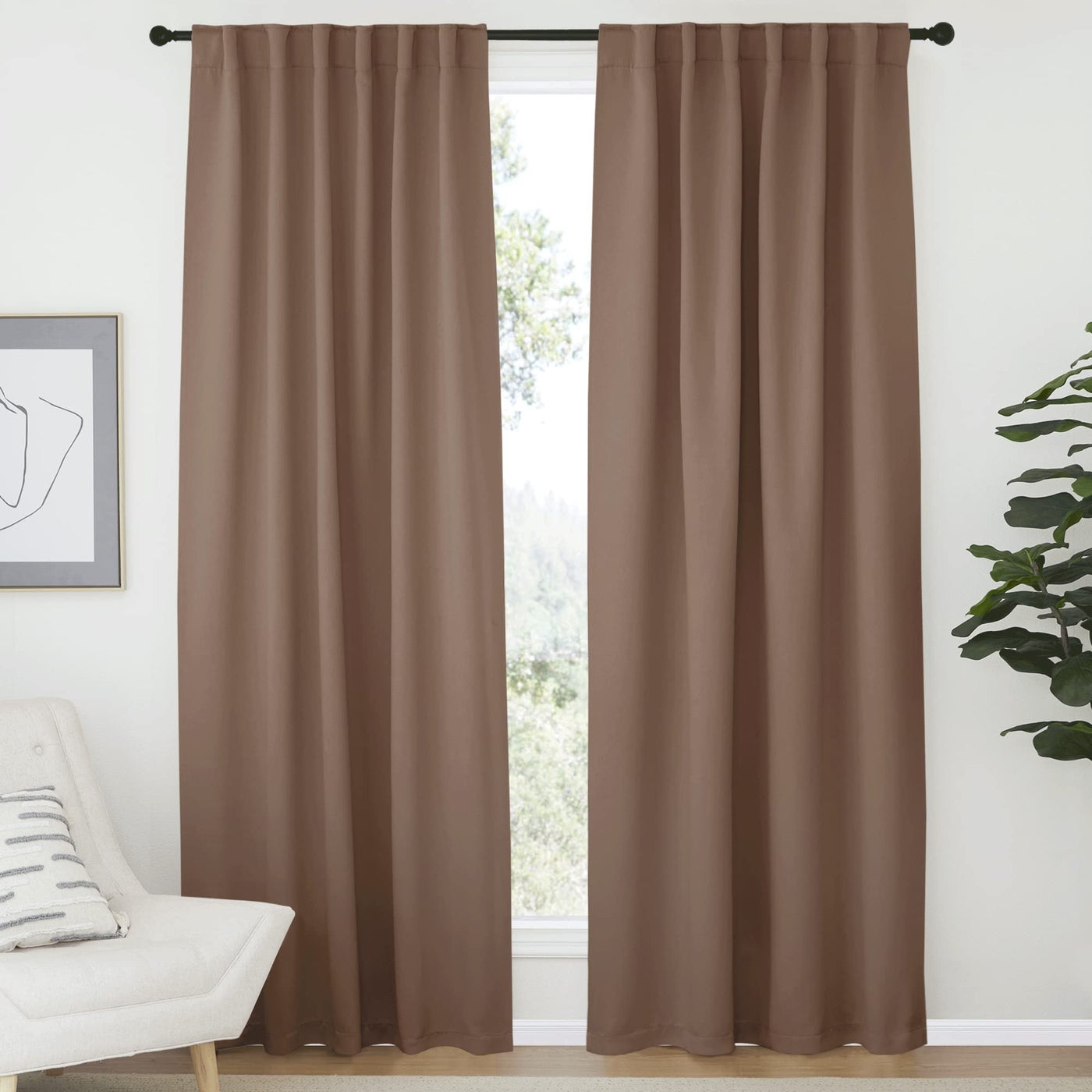 NICETOWN Blackout Curtain Panel for Living Room Cappuccino Color 52 inches Wide by 84 inches Long 2 Panels Set Insulated Room Darkening Window Drapes
