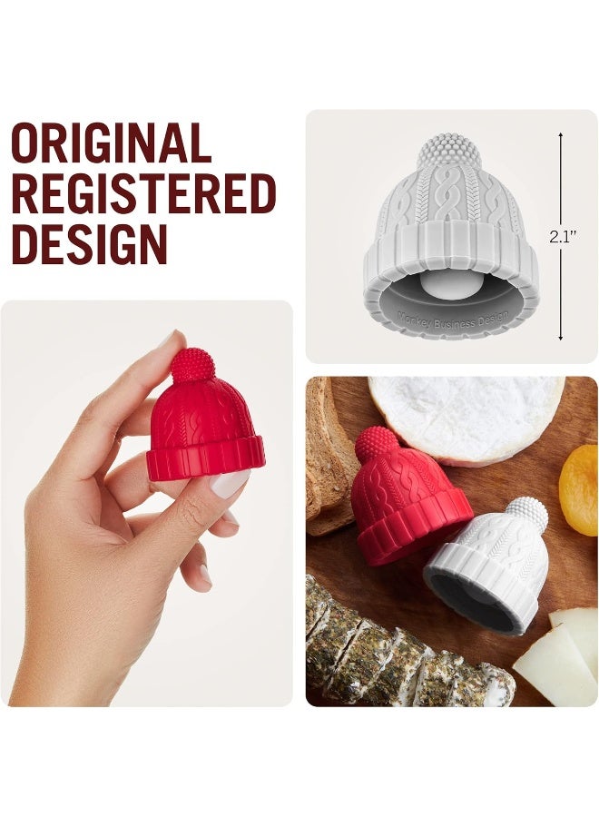 Monkey Business Beanie Cap Decorative Silicone Bottle Stopper in a Gift Box, Set of Two, Novelty Cork, Beverage and Wine Keeper, Champagne Bottle stoppers (Red & Grey) - Image 4
