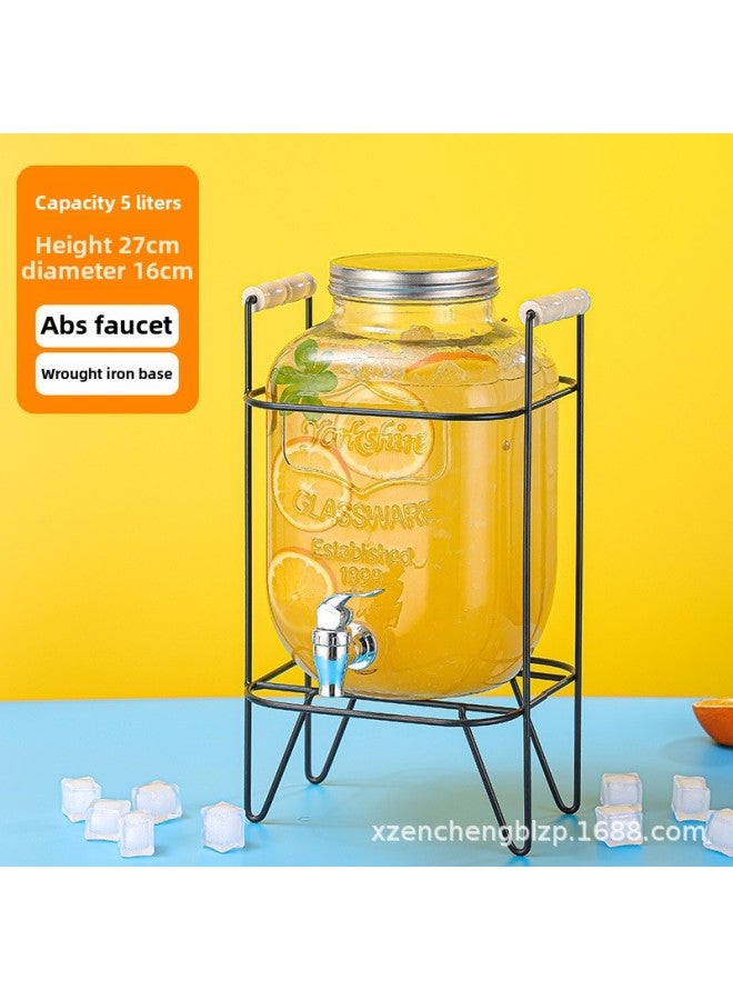 Direct Coke Barrel With Faucet Cocktail Barrel Tea Break Beverage Barrel Lemon Glass Cold Kettle Juice Jar Container-Capacity:5 Liters+abs Faucet+iron Frame - Image 1