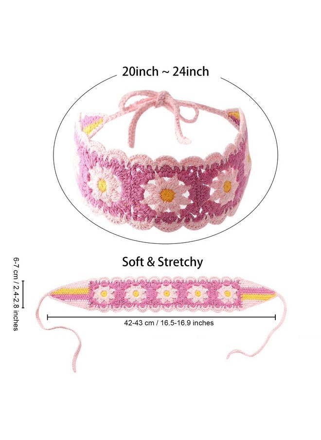 HAIMEIKANG 3Pcs Hippie Hair Bandanas Headbands For Women, Crochet Boho Headbands Floral Hair Bands For Girls (Daisy-Style  - Image 3