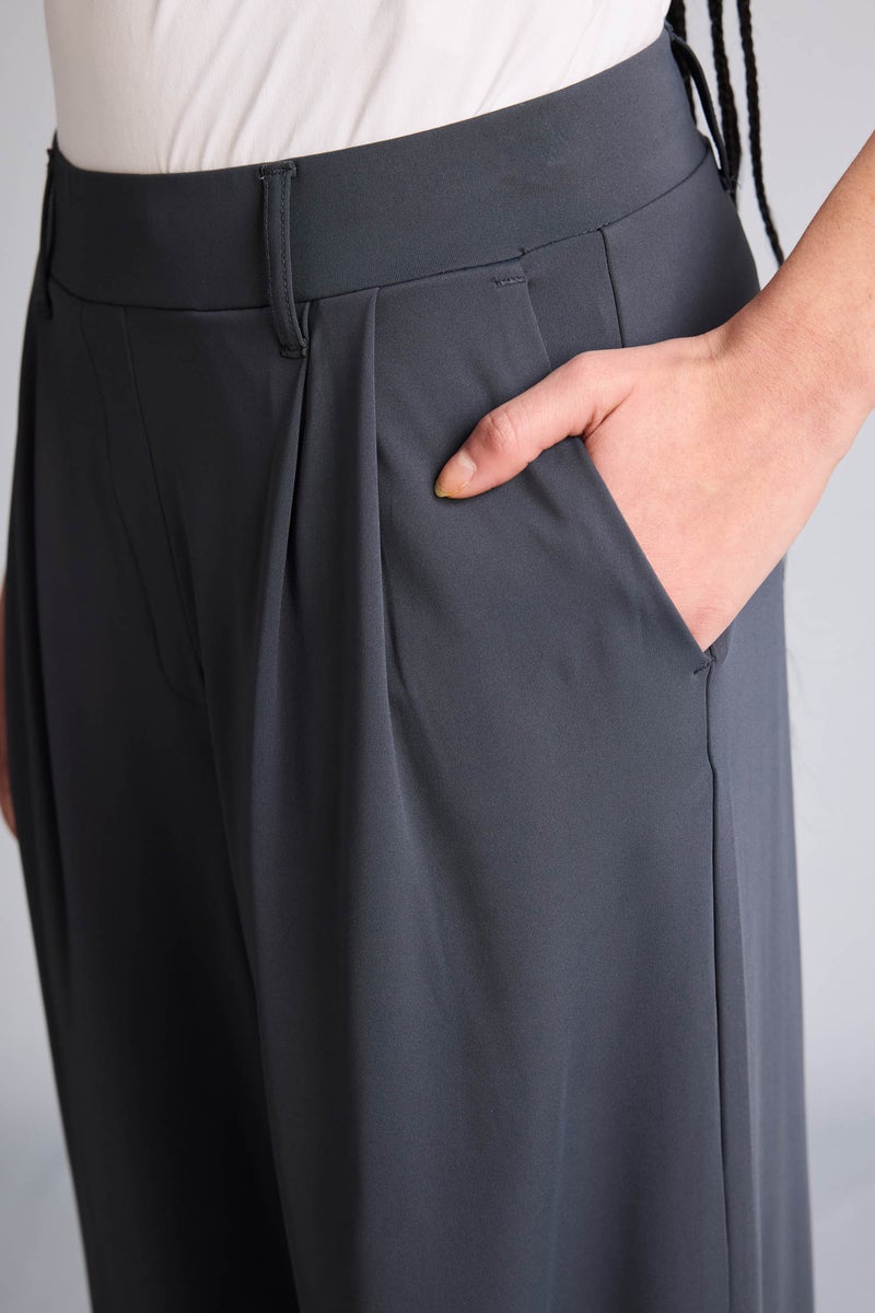 DeFacto Grey Woman Wide Leg Ankle Length Trousers Casual - Image 5
