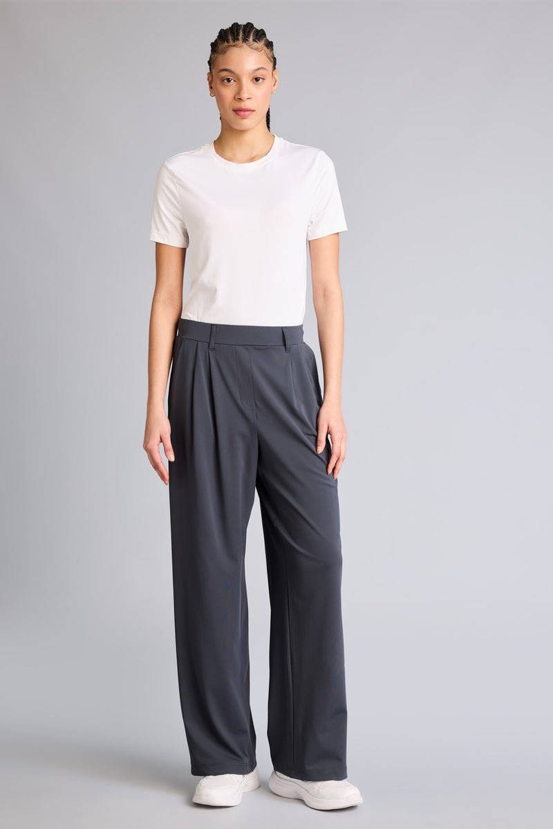 DeFacto Grey Woman Wide Leg Ankle Length Trousers Casual - Image 1