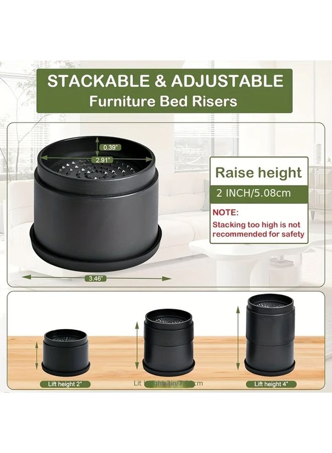 Adjustable Furniture Risers 1 Inch 4 Pack Black Stackable Bed Desk Leg Lift - Image 4