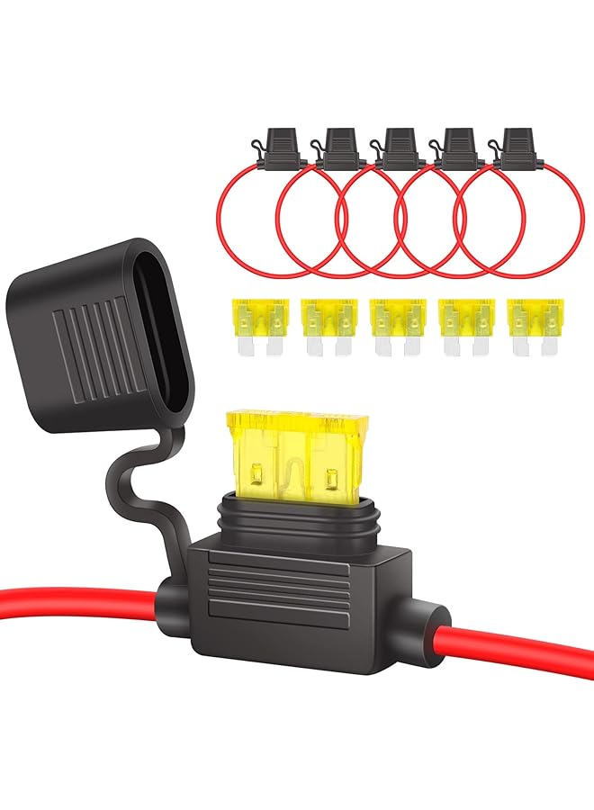 SANMUGEED Inline Fuse Holder - 12V, 5 Pcs Waterproof, 14Awg Line Fuse With 20A Copper Wire For Car/Truck/Motorcycle/Boat - Image 1