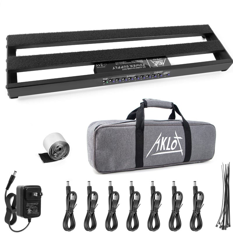 AKLOT Guitar Pedal Board with Built-in Power Supply Guitars Effect Pedalboard Aluminium Alloy Power Supply 19" x 5" with Bag, Pedal Cable - Image 1