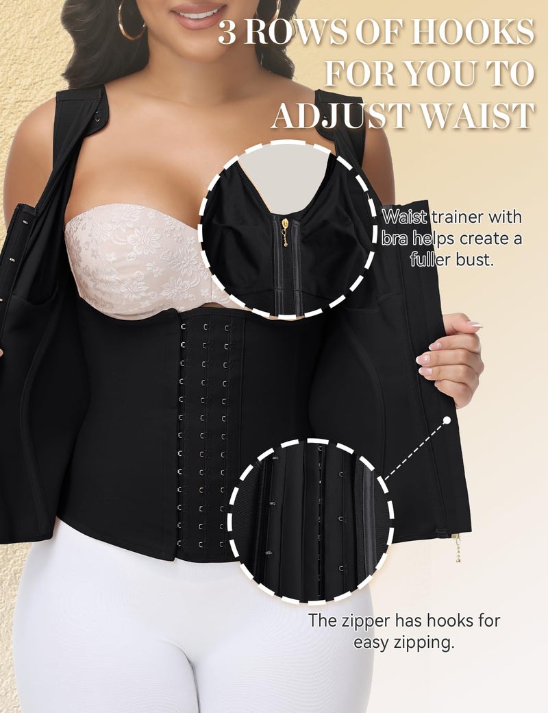 SHAPSHE Waist Trainer Corset for Women Tummy Control Workout Sport Girdle Hourglass Cincher Body Shaper Postpartum with Bra Black - Image 3