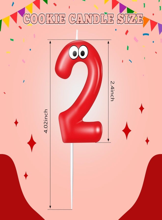 MTLEE Number Birthday Candle Monster Theme Candles Cookies Cake Topper for Girl Boy Cartoon Birthday Party Cake Decorations Supplies(Red,Number 2) - Image 2