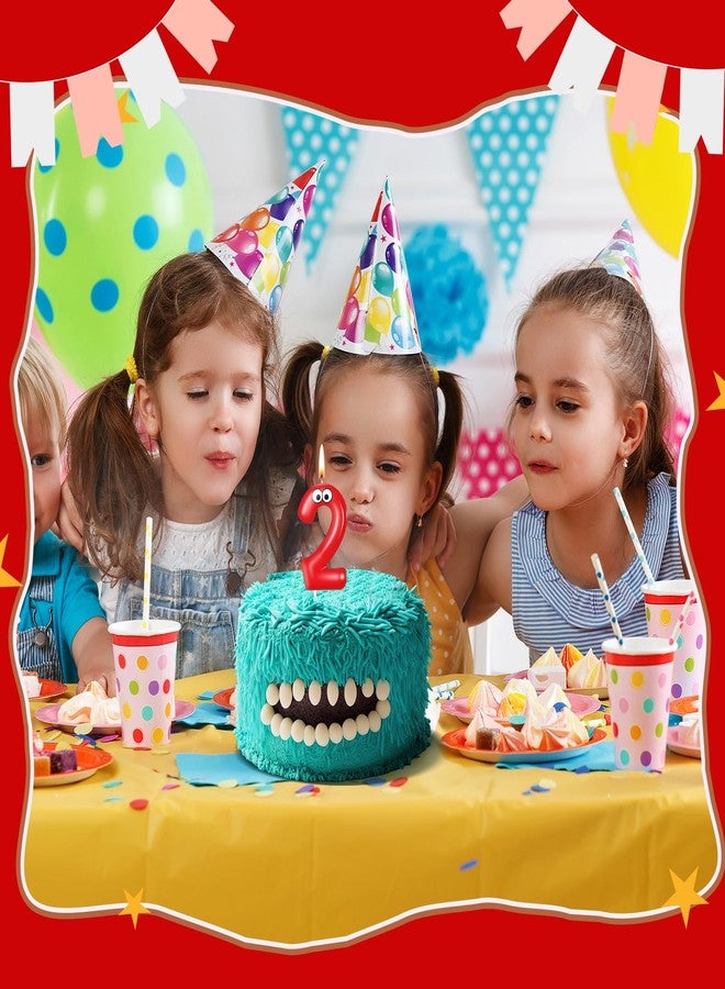 MTLEE Number Birthday Candle Monster Theme Candles Cookies Cake Topper for Girl Boy Cartoon Birthday Party Cake Decorations Supplies(Red,Number 2) - Image 3