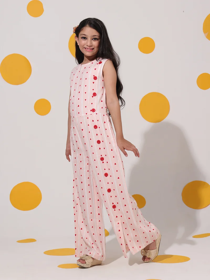 Cherry & Jerry Cherry & Jerry Rayon Heart Printed Full Length Jumpsuits