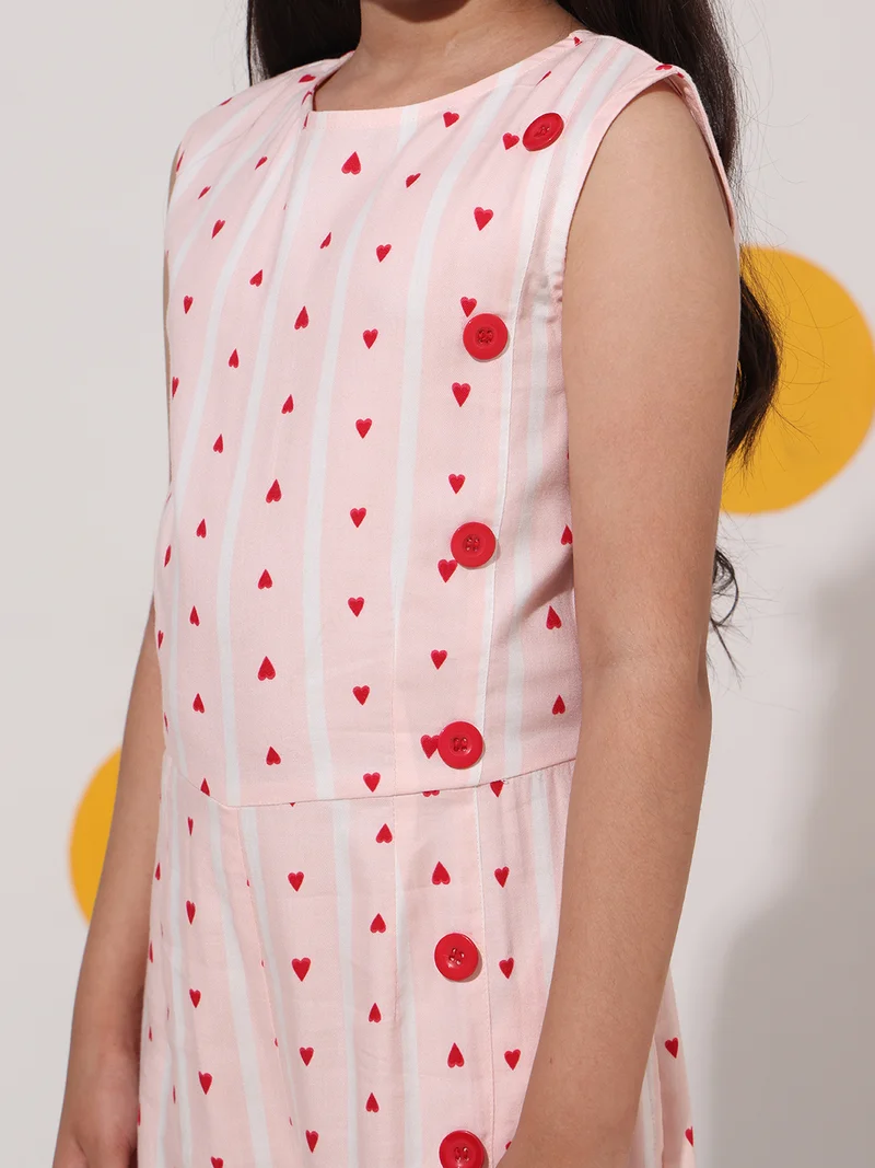 Cherry & Jerry Cherry & Jerry Rayon Heart Printed Full Length Jumpsuits