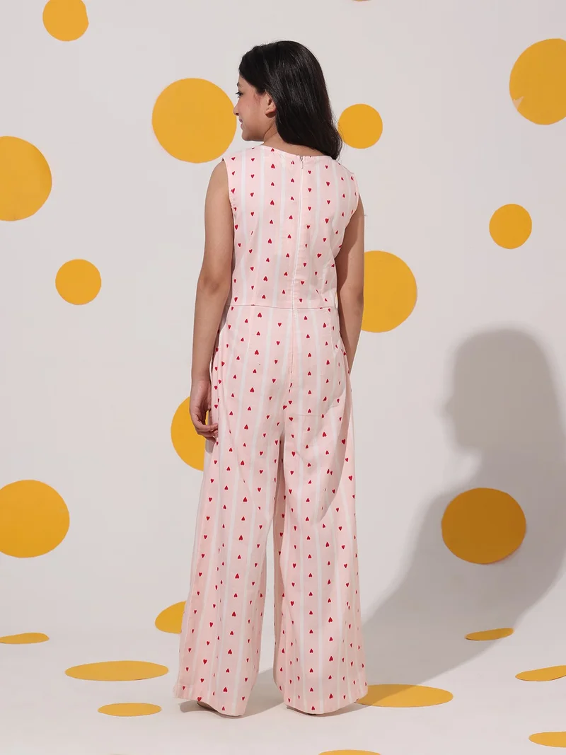 Cherry & Jerry Cherry & Jerry Rayon Heart Printed Full Length Jumpsuits