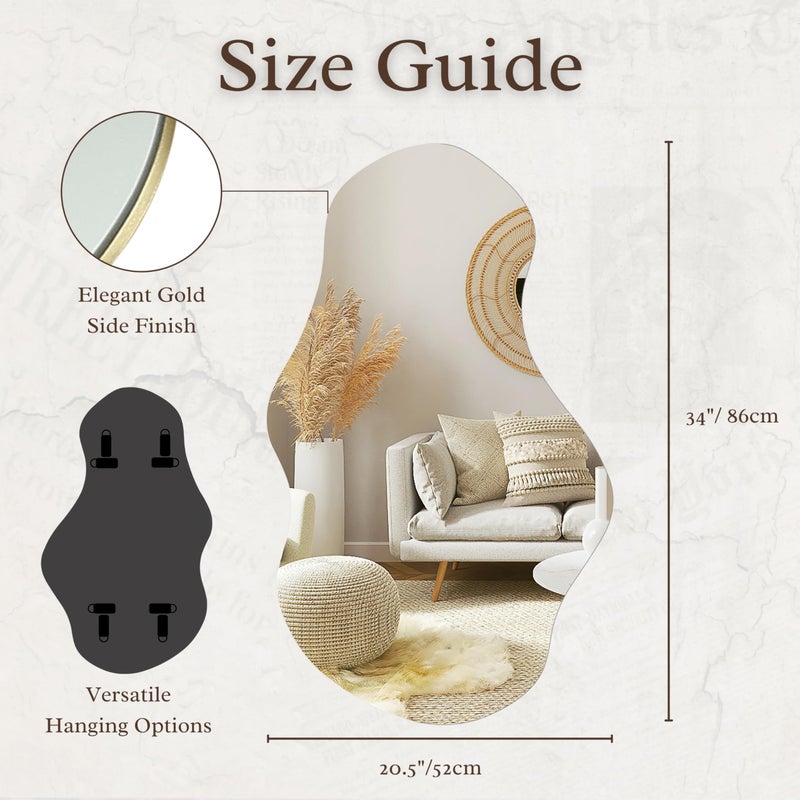 PERFNIQUE Irregular Wall Mirror Asymmetrical Mirror, 34''x20.5'' Decorative Modern Mirrors for Bathroom Bedroom Living Room Entryway, Cloud Frameless Mirror, Wall Mounted (34''x20.5'', Cloud) - Image 3