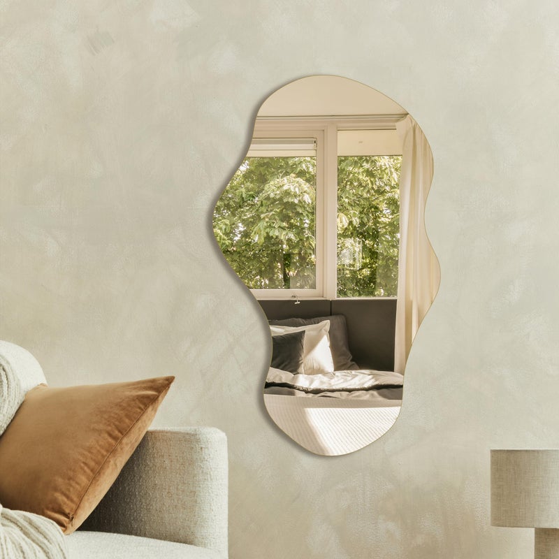 PERFNIQUE Irregular Wall Mirror Asymmetrical Mirror, 34''x20.5'' Decorative Modern Mirrors for Bathroom Bedroom Living Room Entryway, Cloud Frameless Mirror, Wall Mounted (34''x20.5'', Cloud) - Image 5