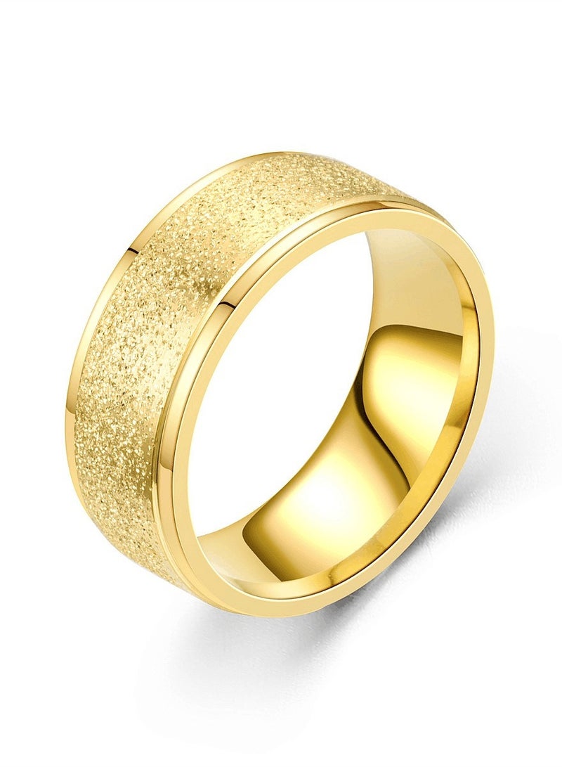 8MM Gold Titanium Steel Matte Ring – EU Size 58, Durable Men's Band, Comfort Fit, Scratch-Resistant, Fashion Jewelry, Classic Wedding Engagement Ring - Image 1