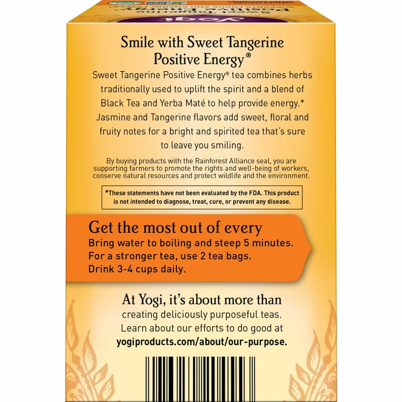 Yogi Sweet Tangerine Positive Energy Tea - 16 Tea Bags per Pack (4 Packs) - Organic Tangerine Energy Tea - Includes Black Tea Leaf, Yerba Mate Leaf, Ashwagandha Root & More - Image 3