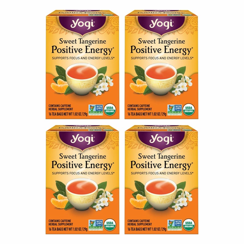 Yogi Sweet Tangerine Positive Energy Tea - 16 Tea Bags per Pack (4 Packs) - Organic Tangerine Energy Tea - Includes Black Tea Leaf, Yerba Mate Leaf, Ashwagandha Root & More - Image 1