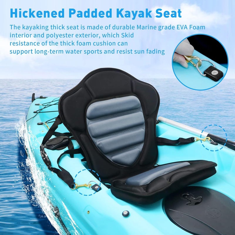 CLIO Kayak Seat Deluxe Padded Fishing Boat Seat Deluxe Sit-On-Top Canoe Seat Cushioned - Comfortable Backrest Support Universal Sit with Adjustable Back Strap Detachable Storage Bag - Image 4
