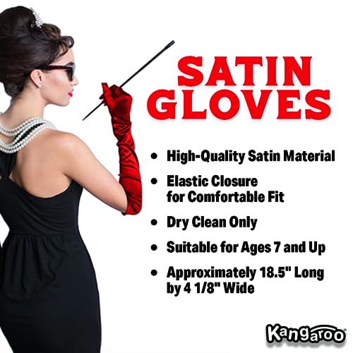 Kangaroo Long Red Opera Gloves for Women - 1 Pair Elbow Length Satin, Tea Party Gloves for Women 1920s Dress Evening Gloves, Cosplay Apparel, Wedding gloves for Bride, Adult Size - Image 3