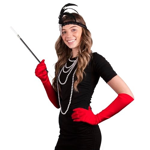 Kangaroo Long Red Opera Gloves for Women - 1 Pair Elbow Length Satin, Tea Party Gloves for Women 1920s Dress Evening Gloves, Cosplay Apparel, Wedding gloves for Bride, Adult Size - Image 1